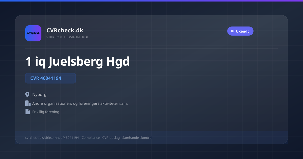 Visitkort: 1 iq Juelsberg Hgd, CVR 46041194, Andre organisationers og foreningers aktiviteter i.a.n., Nyborg