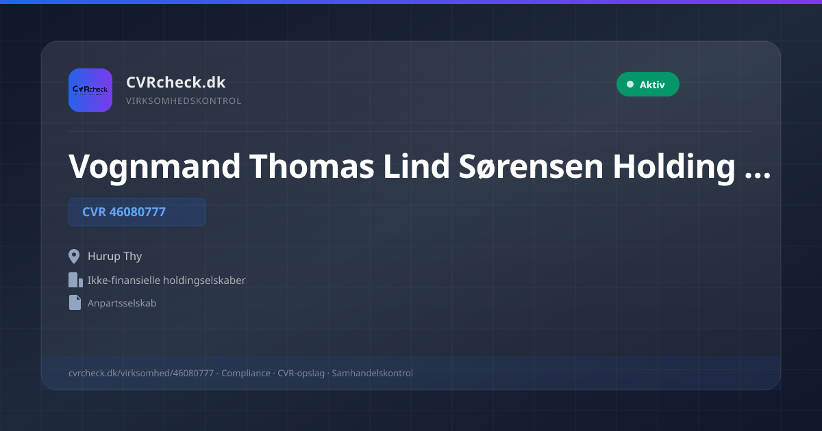 Visitkort: Vognmand Thomas Lind Sørensen Holding ApS, CVR 46080777, Ikke-finansielle holdingselskaber, Hurup Thy, NORMAL