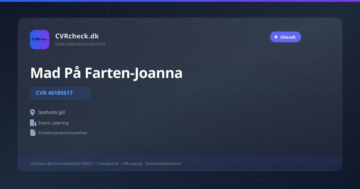 Visitkort: Mad På Farten-Joanna, CVR 46185617, Event catering, Stoholm Jyll
