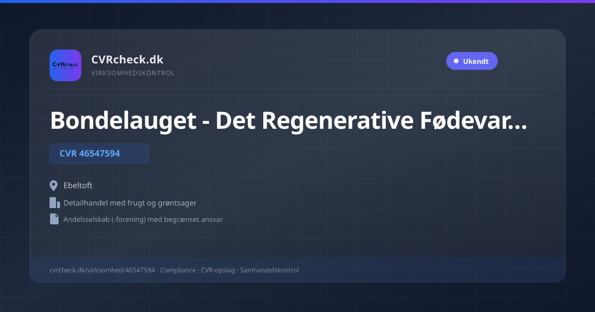 Visitkort: Bondelauget - Det Regenerative Fødevarefællesskab AMBA, CVR 46547594, Detailhandel med frugt og grøntsager, Ebeltoft