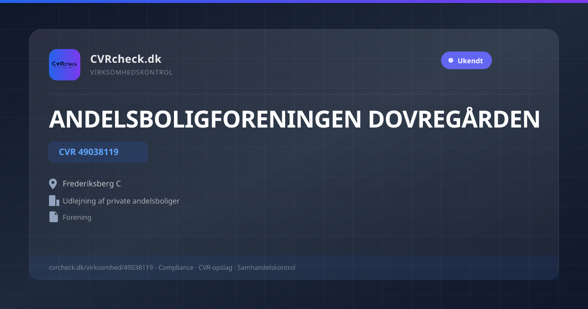 Visitkort: ANDELSBOLIGFORENINGEN DOVREGÅRDEN, CVR 49038119, Udlejning af private andelsboliger, Frederiksberg C