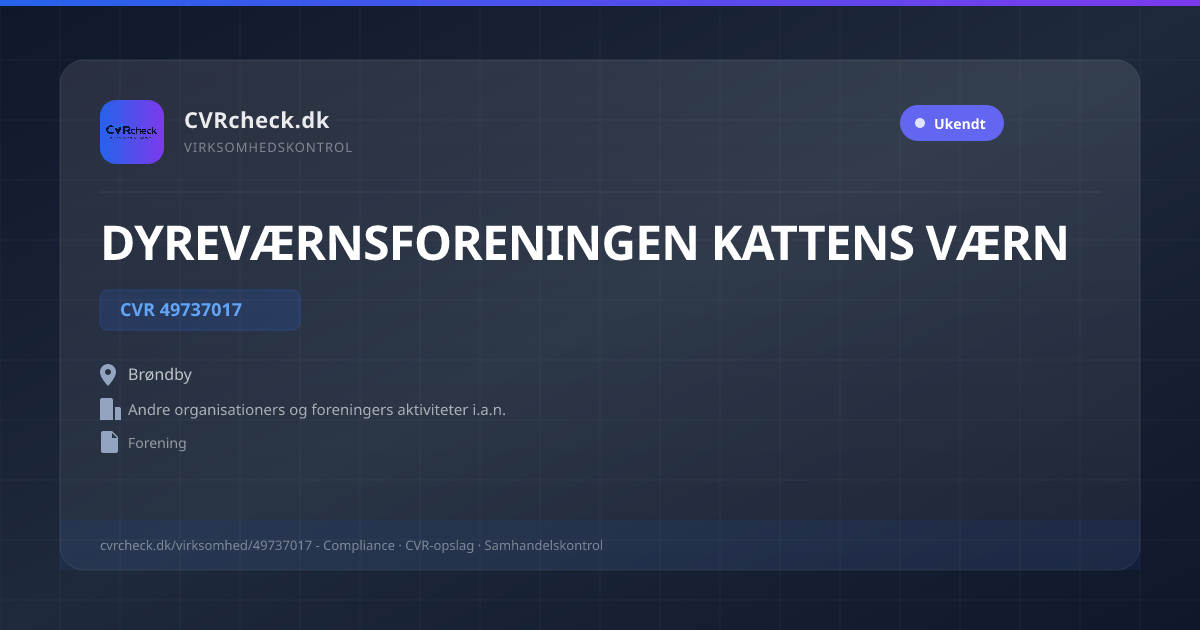 Visitkort: DYREVÆRNSFORENINGEN KATTENS VÆRN, CVR 49737017, Andre organisationers og foreningers aktiviteter i.a.n., Brøndby