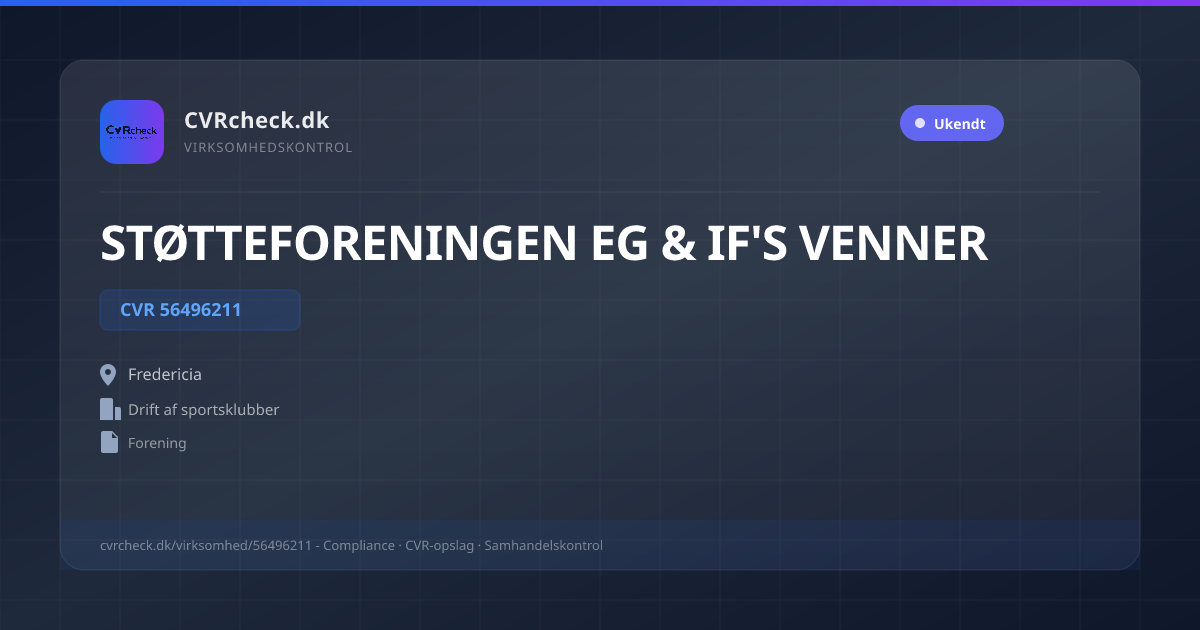 Visitkort: STØTTEFORENINGEN EG & IF'S VENNER, CVR 56496211, Drift af sportsklubber, Fredericia