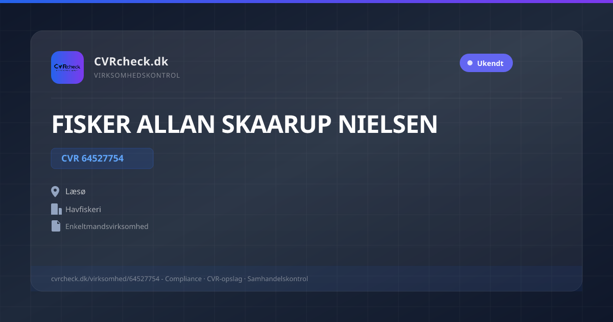 Visitkort: FISKER ALLAN SKAARUP NIELSEN, CVR 64527754, Havfiskeri, Læsø