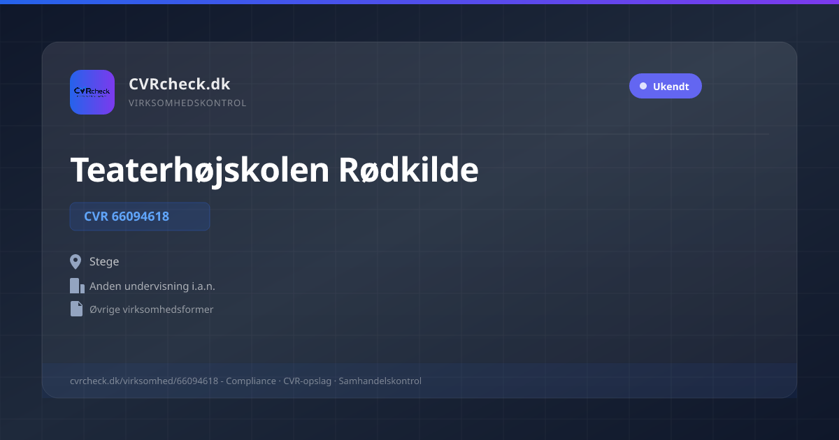 Visitkort: Teaterhøjskolen Rødkilde, CVR 66094618, Anden undervisning i.a.n., Stege