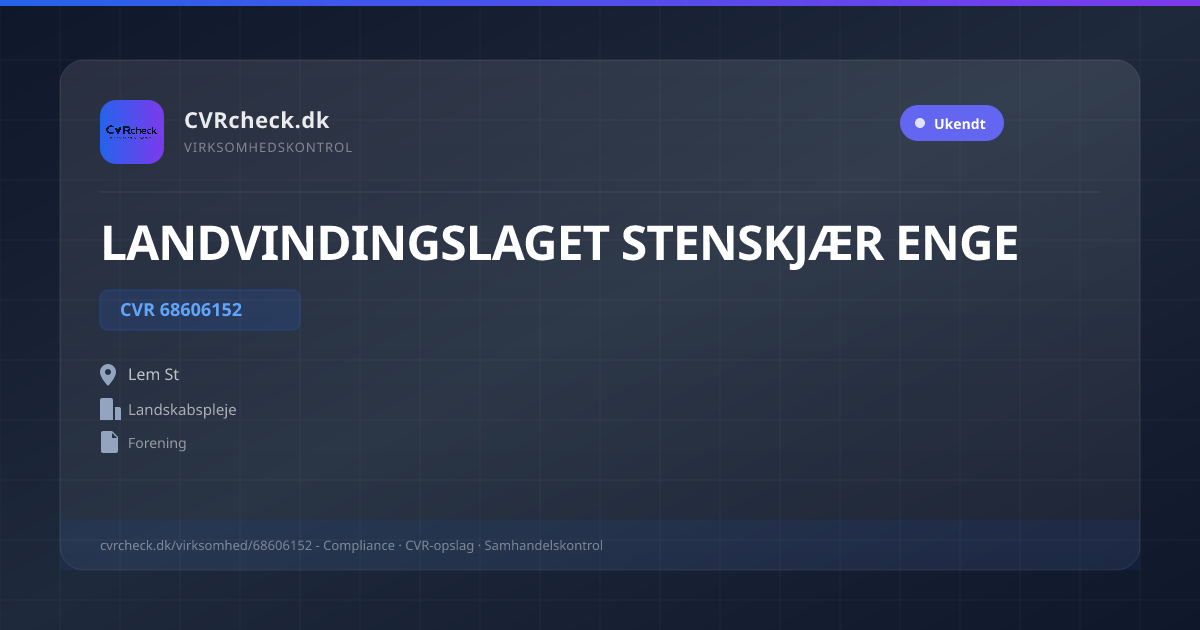 Visitkort: LANDVINDINGSLAGET STENSKJÆR ENGE, CVR 68606152, Landskabspleje, Lem St