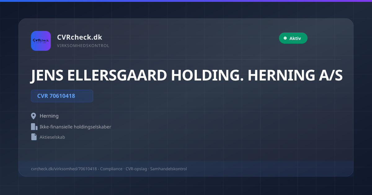 Visitkort: JENS ELLERSGAARD HOLDING. HERNING A/S, CVR 70610418, Ikke-finansielle holdingselskaber, Herning, NORMAL