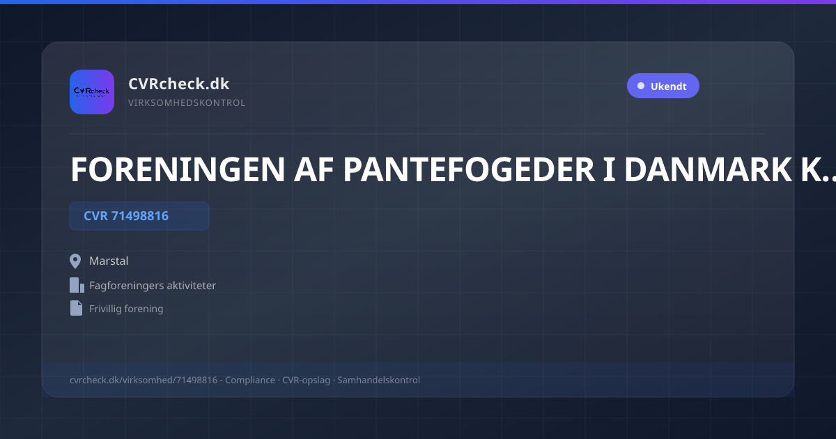 Visitkort: FORENINGEN AF PANTEFOGEDER I DANMARK KREDS 4, CVR 71498816, Fagforeningers aktiviteter, Marstal