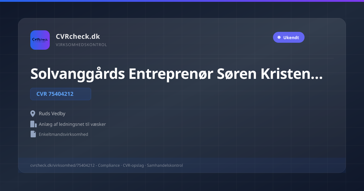 Visitkort: Solvanggårds Entreprenør Søren Kristensen, CVR 75404212, Anlæg af ledningsnet til væsker, Ruds Vedby