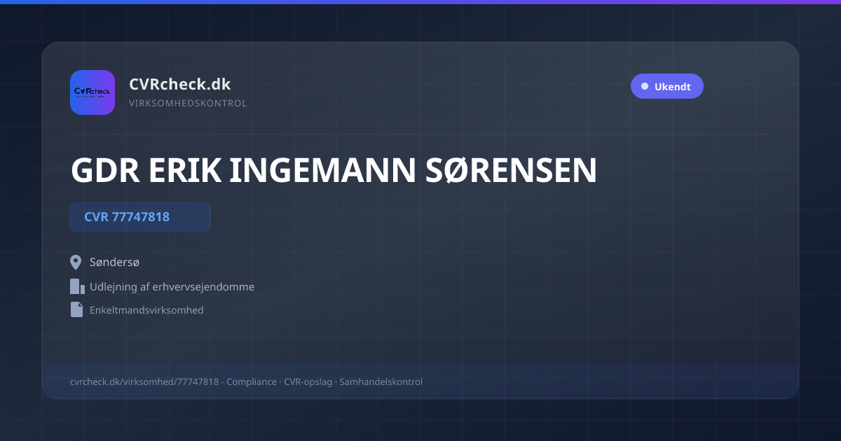 Visitkort: GDR ERIK INGEMANN SØRENSEN, CVR 77747818, Udlejning af erhvervsejendomme, Søndersø