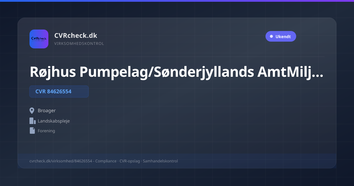 Visitkort: Røjhus Pumpelag/Sønderjyllands AmtMiljøområdet, CVR 84626554, Landskabspleje, Broager