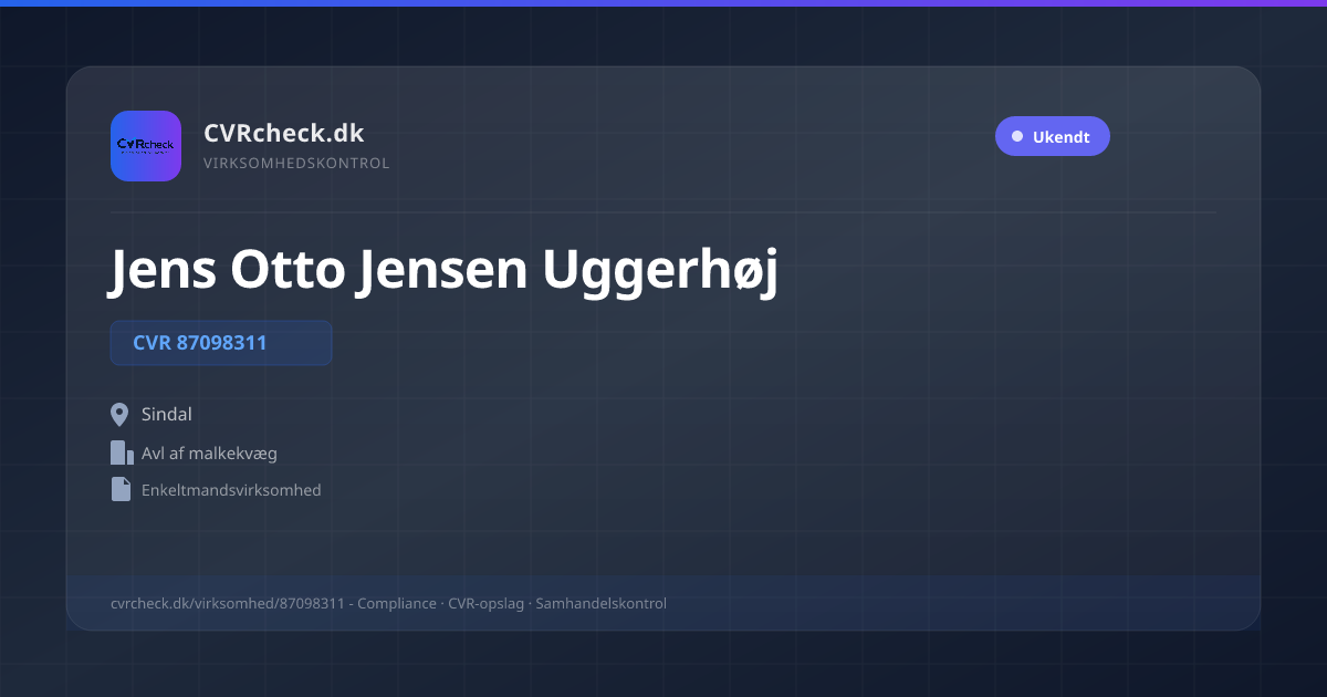 Visitkort: Jens Otto Jensen Uggerhøj, CVR 87098311, Avl af malkekvæg, Sindal
