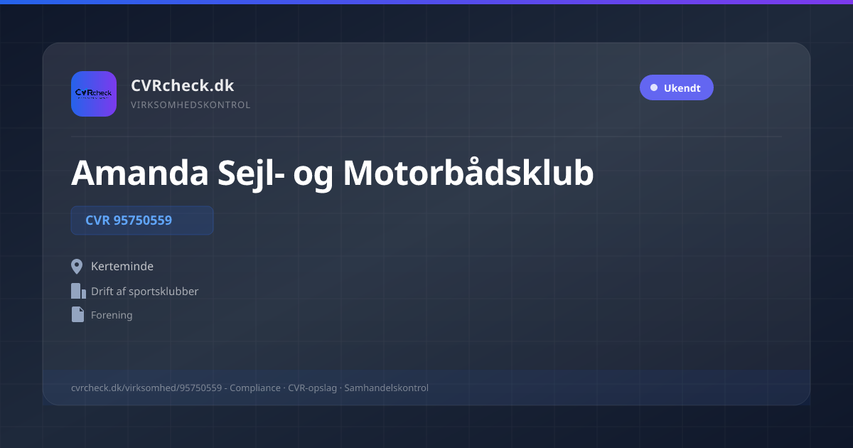 Visitkort: Amanda Sejl- og Motorbådsklub, CVR 95750559, Drift af sportsklubber, Kerteminde