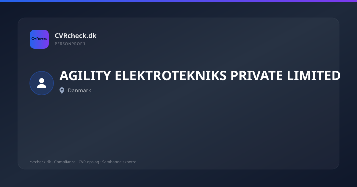 Visitkort: AGILITY ELEKTROTEKNIKS PRIVATE LIMITED, person-info