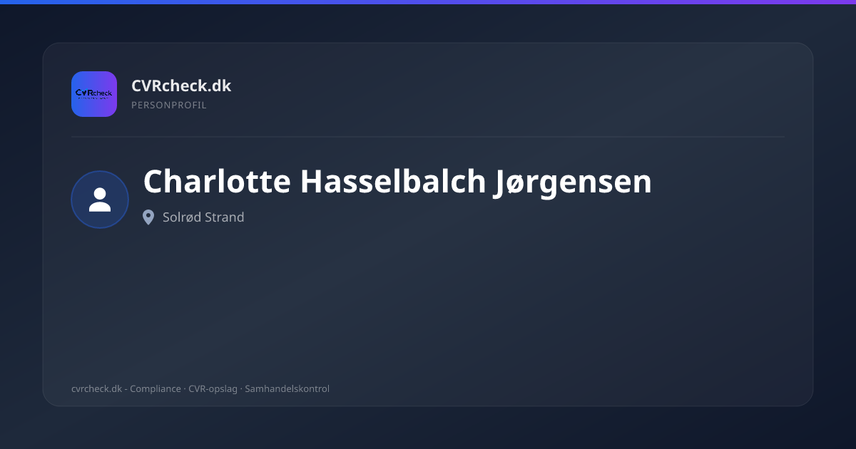 Visitkort: Charlotte Hasselbalch Jørgensen, Solrød Strand, person-info