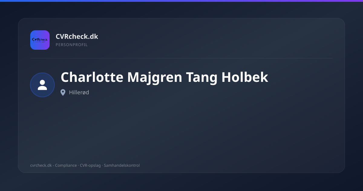 Visitkort: Charlotte Majgren Tang Holbek, Hillerød, person-info