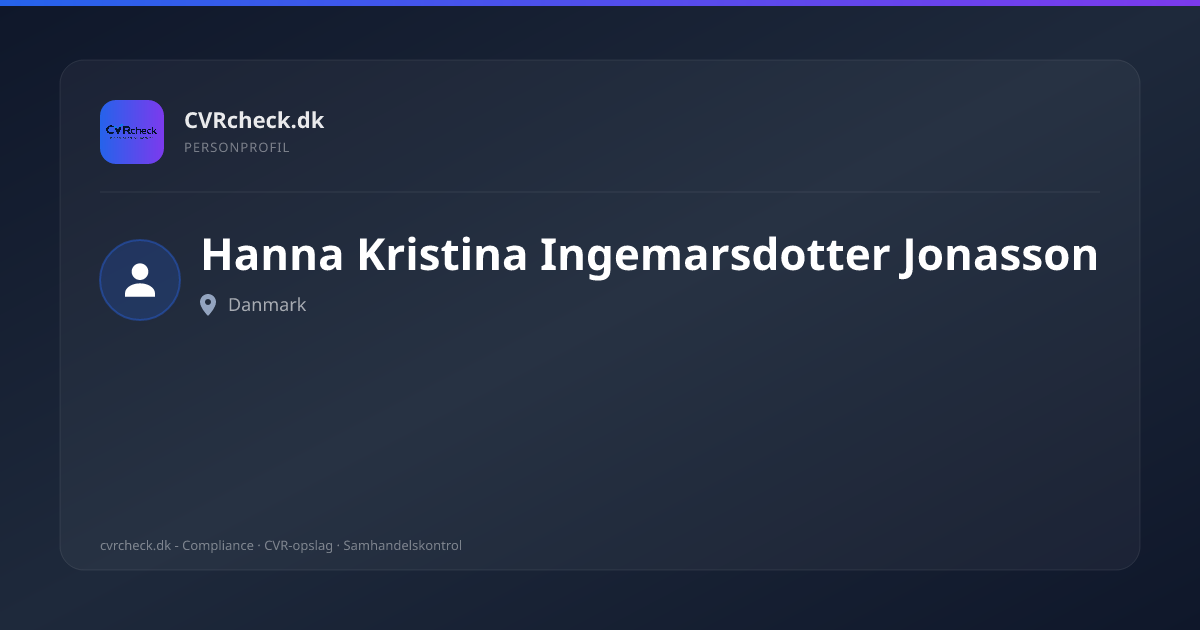 Visitkort: Hanna Kristina Ingemarsdotter Jonasson, person-info