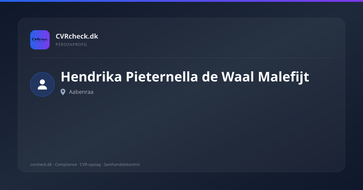 Visitkort: Hendrika Pieternella de Waal Malefijt, Aabenraa, person-info