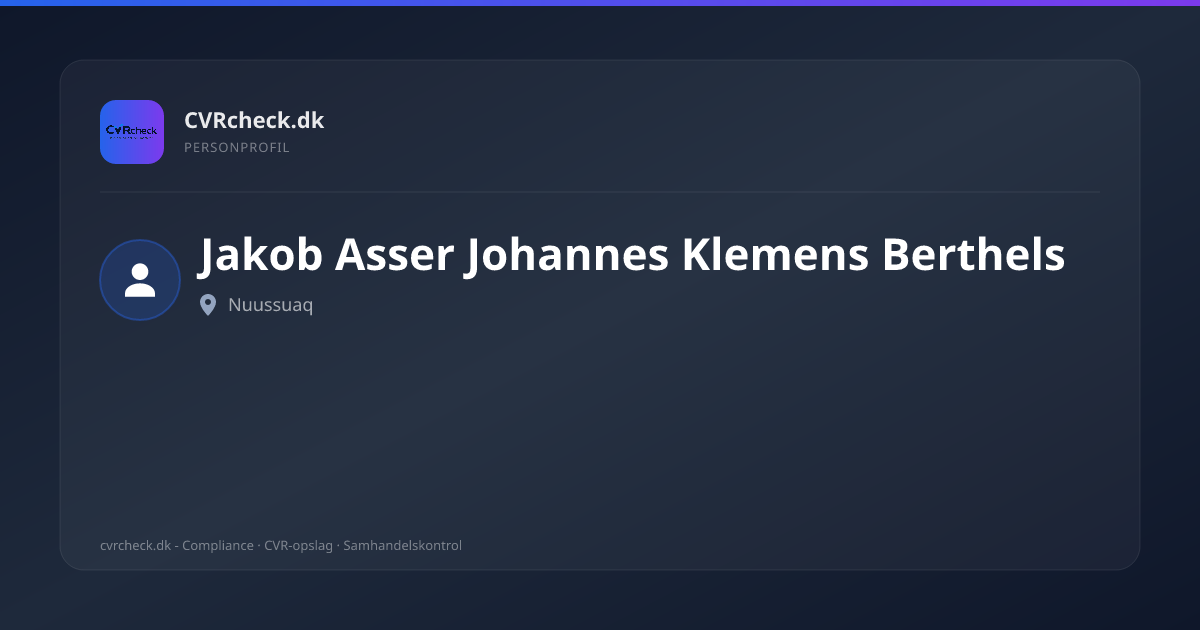 Visitkort: Jakob Asser Johannes Klemens Berthels, Nuussuaq, person-info