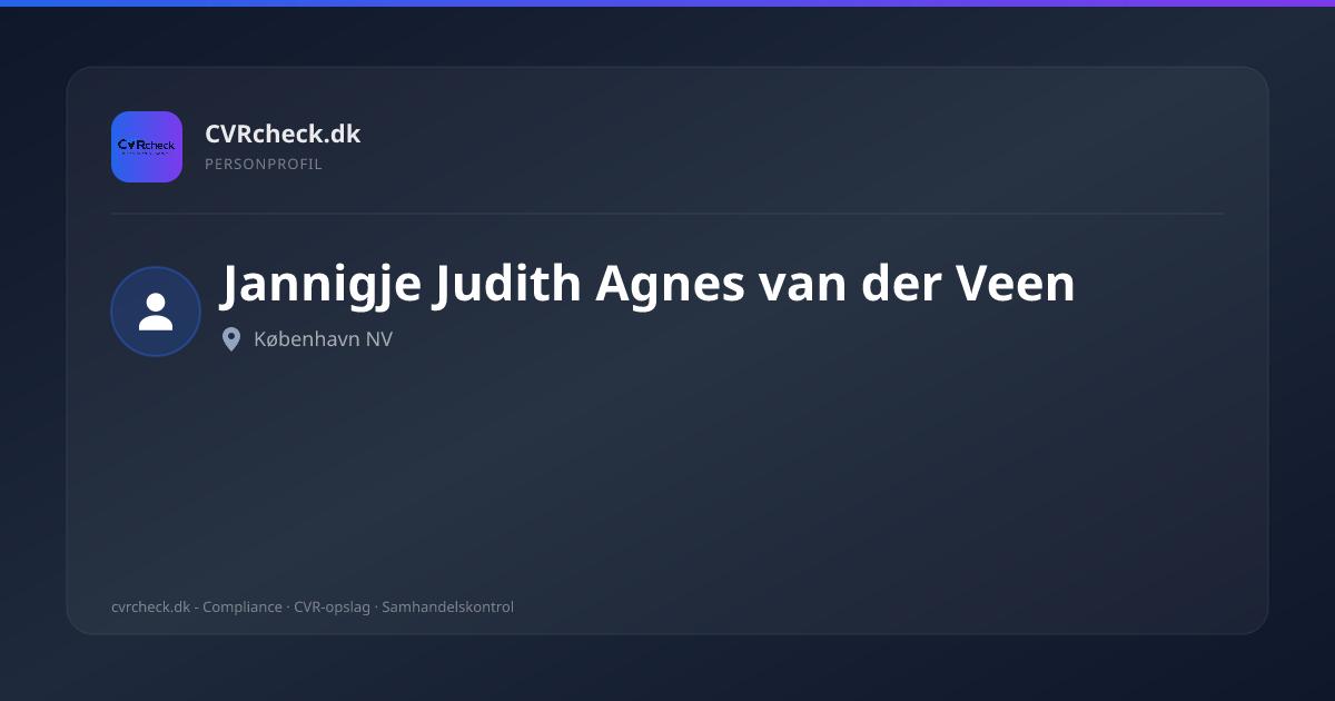 Visitkort: Jannigje Judith Agnes van der Veen, København NV, person-info