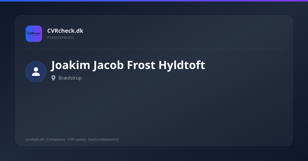 Visitkort: Joakim Jacob Frost Hyldtoft, Brædstrup, person-info