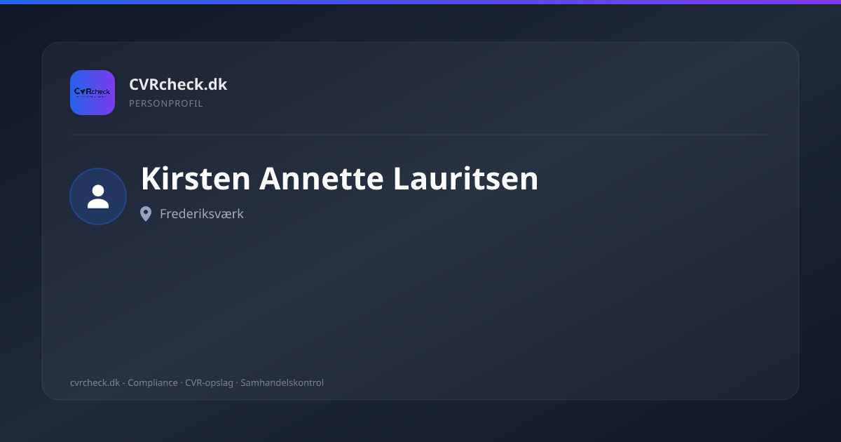 Visitkort: Kirsten Annette Lauritsen, Frederiksværk, person-info