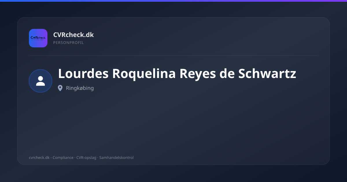 Visitkort: Lourdes Roquelina Reyes de Schwartz, Ringkøbing, person-info