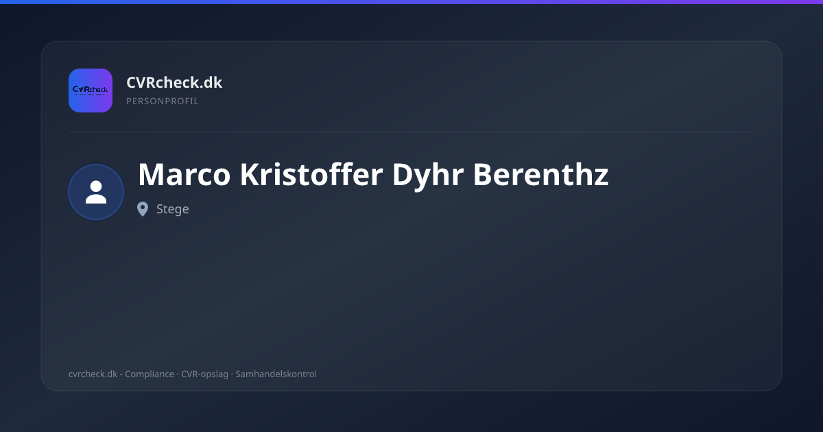 Visitkort: Marco Kristoffer Dyhr Berenthz, Stege, person-info