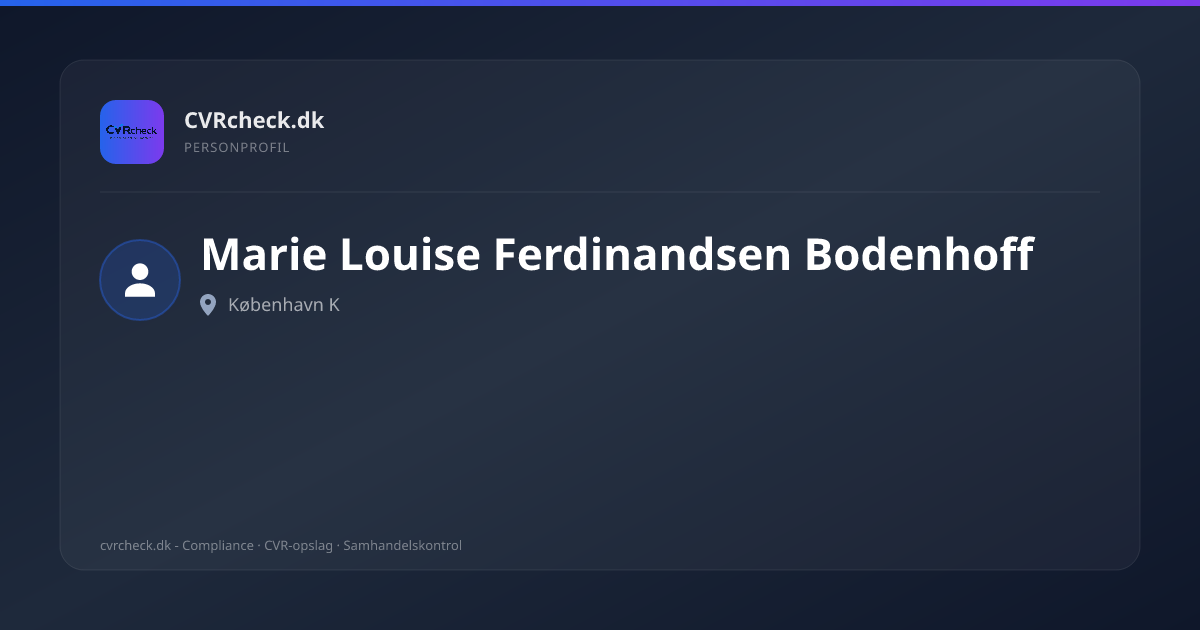 Visitkort: Marie Louise Ferdinandsen Bodenhoff, København K, person-info