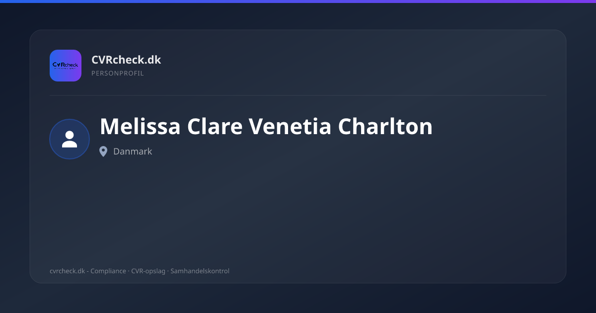 Visitkort: Melissa Clare Venetia Charlton, person-info