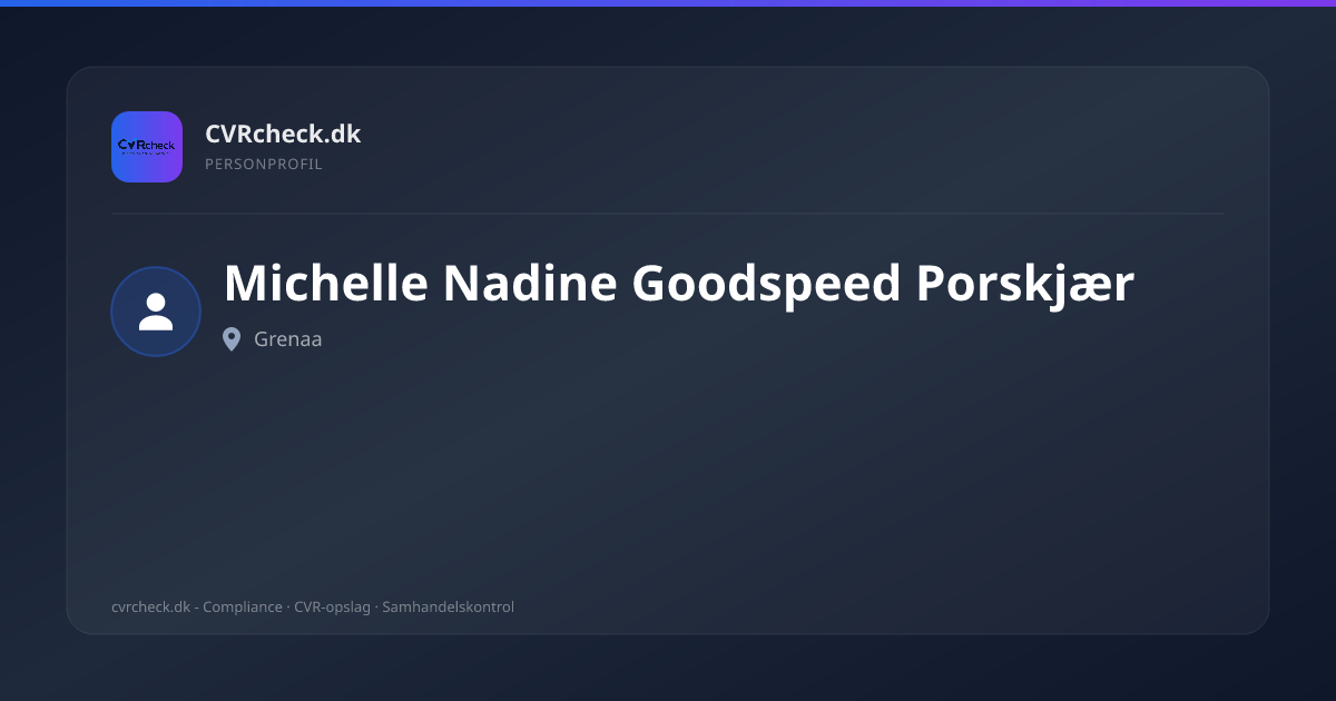 Visitkort: Michelle Nadine Goodspeed Porskjær, Grenaa, person-info