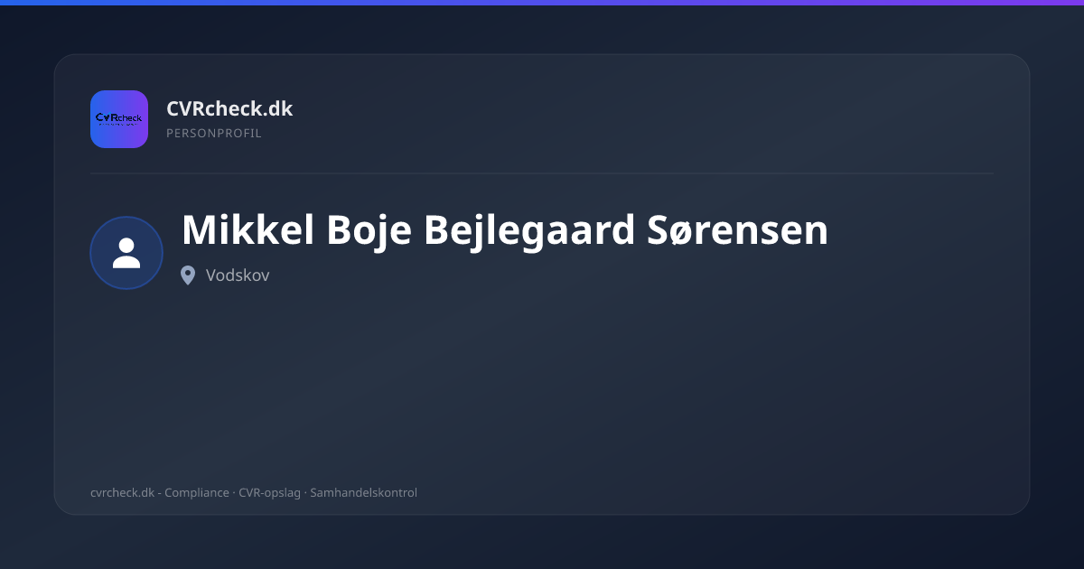 Visitkort: Mikkel Boje Bejlegaard Sørensen, Vodskov, person-info