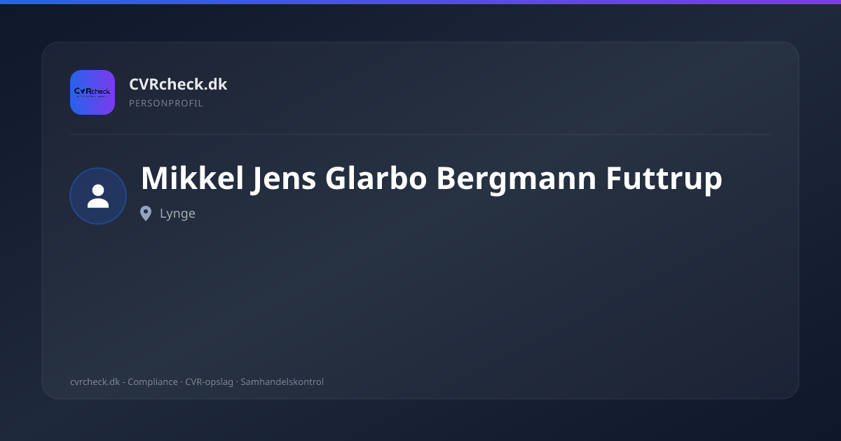 Visitkort: Mikkel Jens Glarbo Bergmann Futtrup, Lynge, person-info