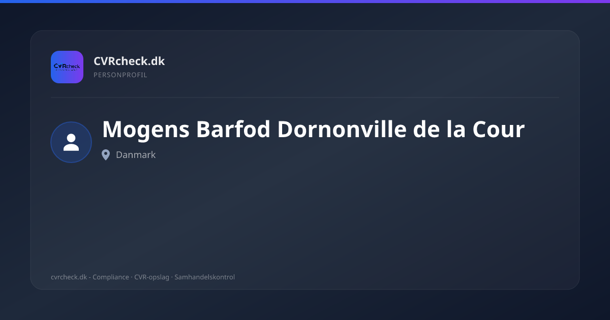 Visitkort: Mogens Barfod Dornonville de la Cour, person-info