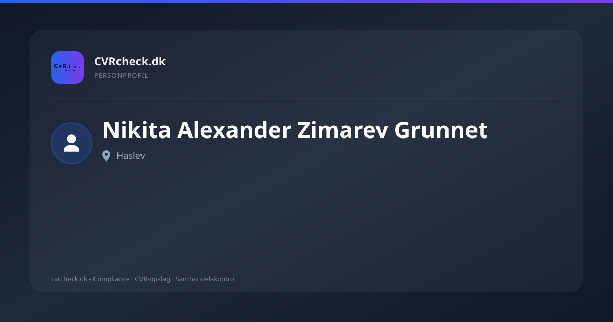 Visitkort: Nikita Alexander Zimarev Grunnet, Haslev, person-info