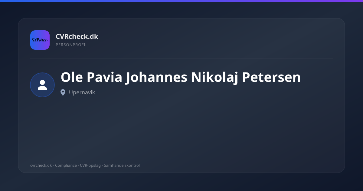 Visitkort: Ole Pavia Johannes Nikolaj Petersen, Upernavik, person-info