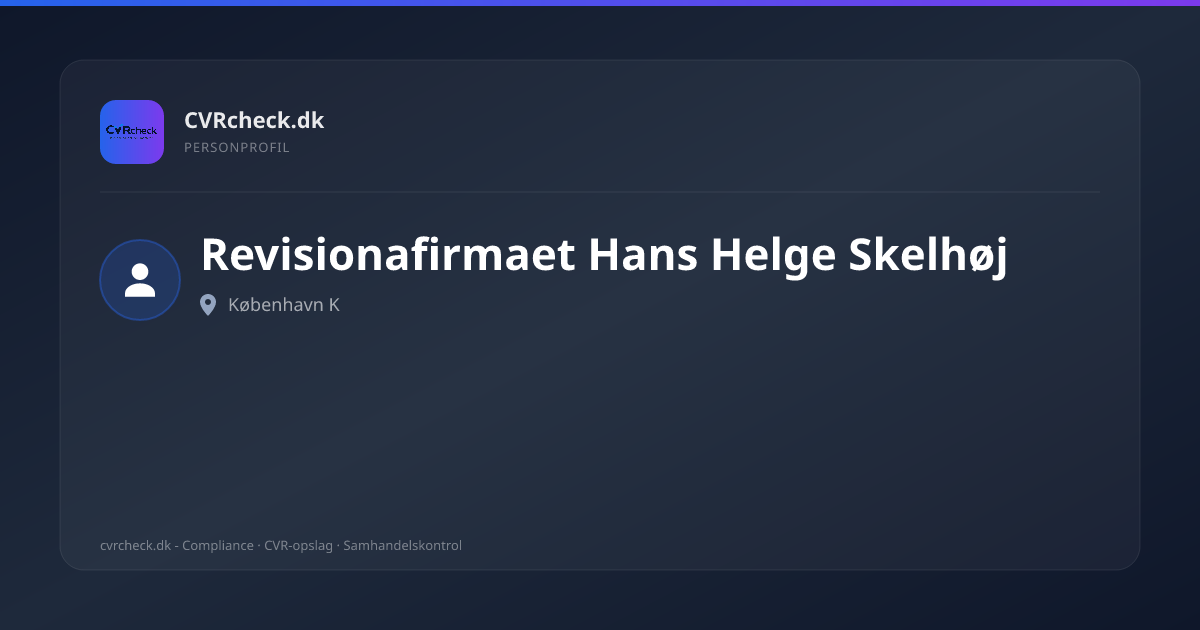 Visitkort: Revisionafirmaet Hans Helge Skelhøj, København K, person-info