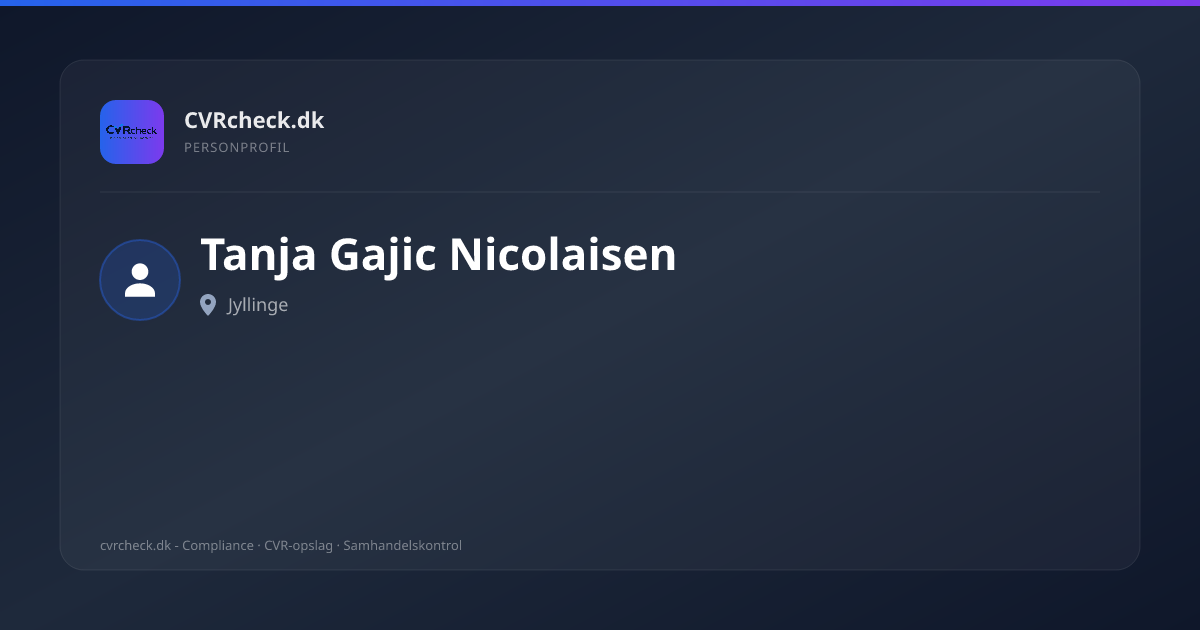 Visitkort: Tanja Gajic Nicolaisen, Jyllinge, person-info